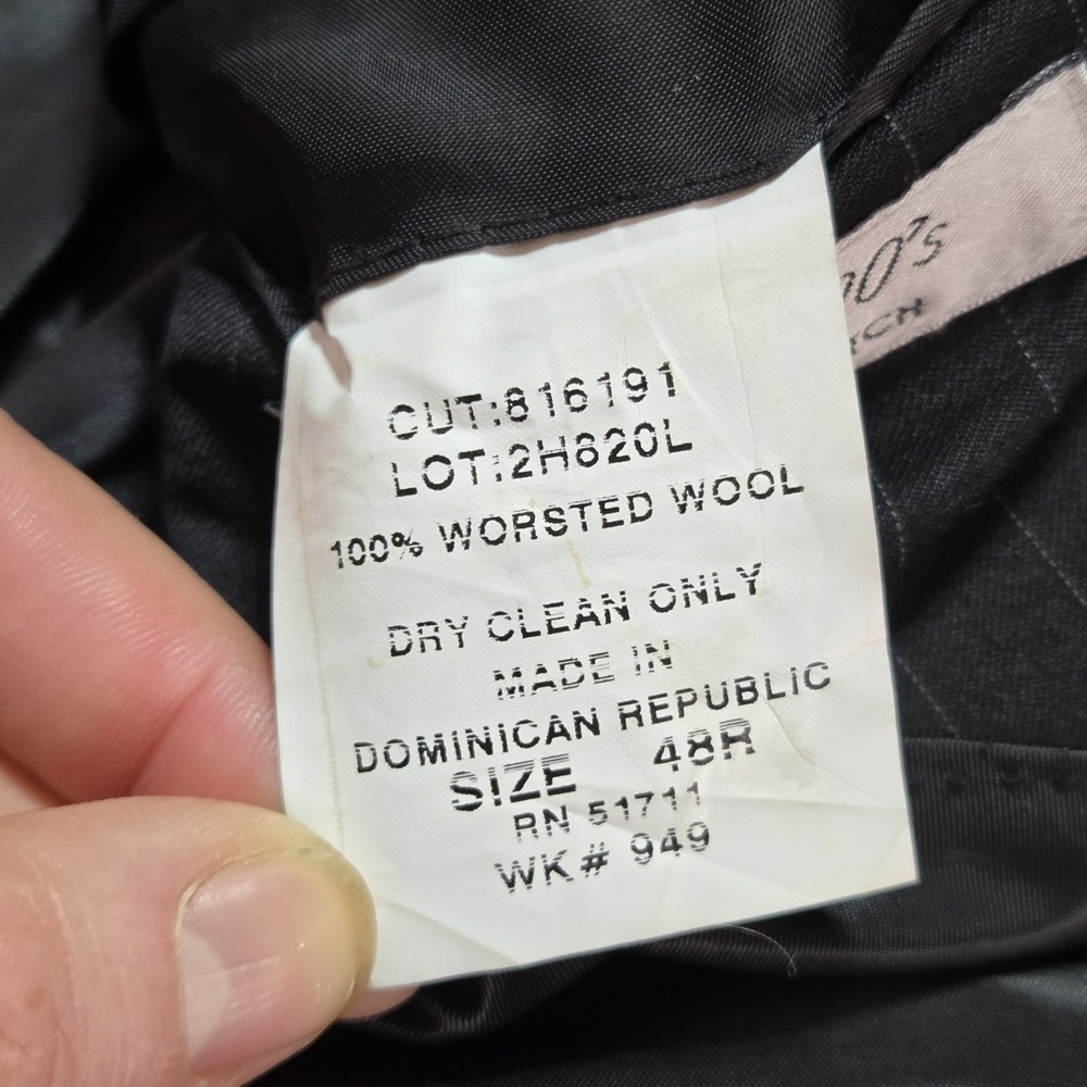 Gianfranco Ruffini Italy Blazer 48R Black Pinstripe 100% Wool Sport Coat Mens - Picture 9 of 16